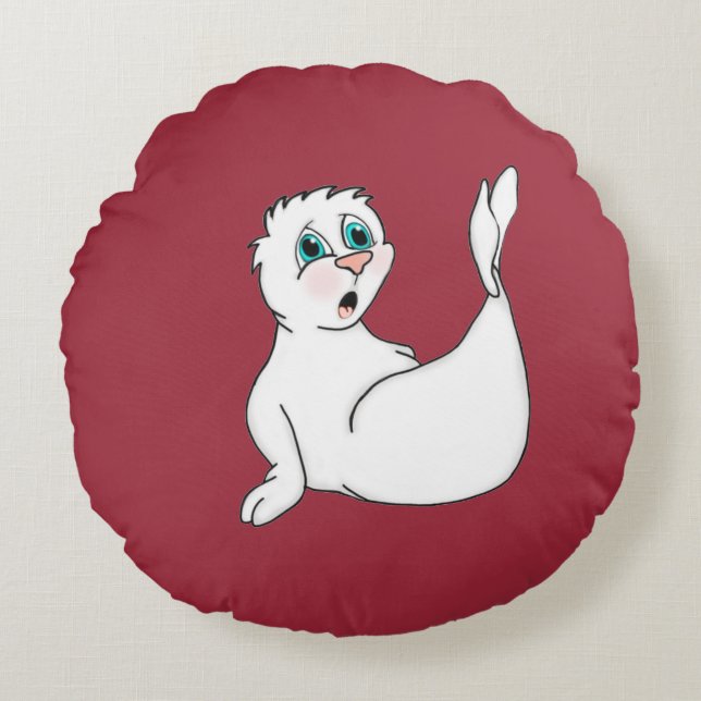 Surprised Seal Round Throw Pillow (Front)