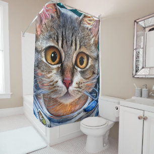 Surprised Space Astronaut Cat Shower Curtain
