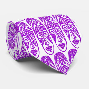 Surprised Tiki Masks - Purple on White Neck Tie