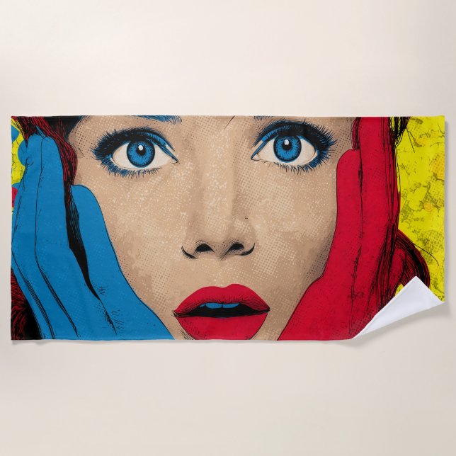 Surprised Woman in Pop Art Beach Towel (Front)