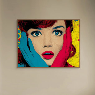 Surprised Woman in Pop Art Canvas Print