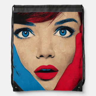 Surprised Woman in Pop Art Drawstring Bag