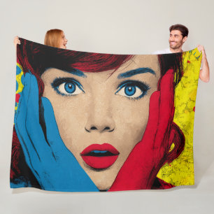 Surprised Woman in Pop Art Fleece Blanket