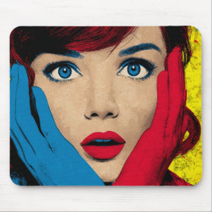 Surprised Woman in Pop Art Mouse Pad