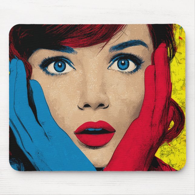 Surprised Woman in Pop Art Mouse Pad (Front)