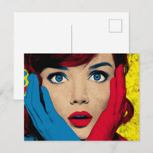 Surprised Woman in Pop Art Postcard