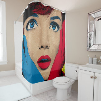 Surprised Woman in Pop Art Shower Curtain
