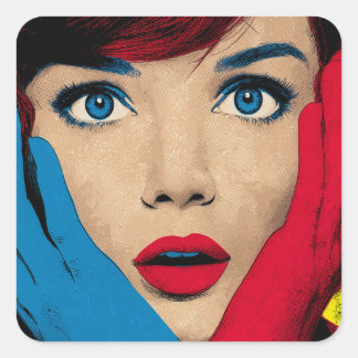 Surprised Woman in Pop Art Square Sticker