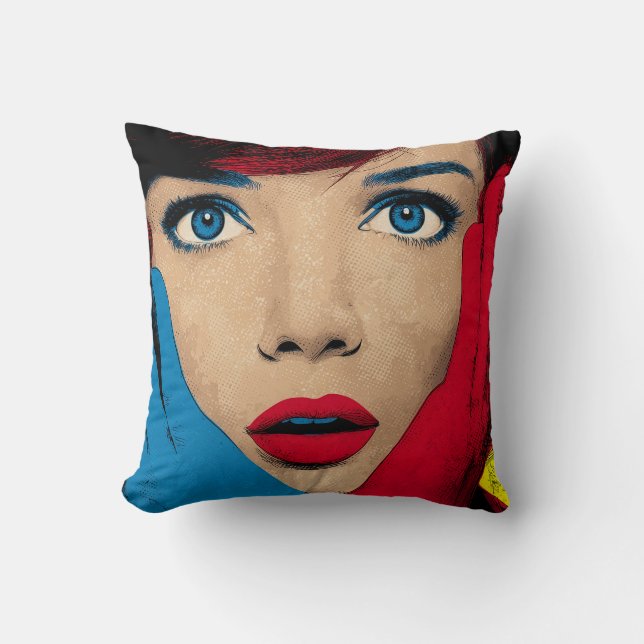 Surprised Woman in Pop Art Throw Pillow (Front)