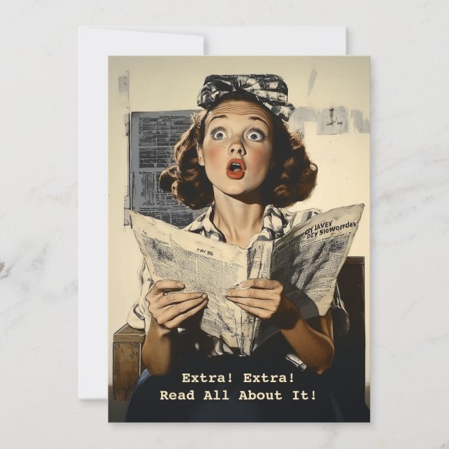 Surprised Woman Reading Newspaper Invitation (Front)