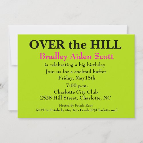 Surprist birthday party invitation _ over the hill