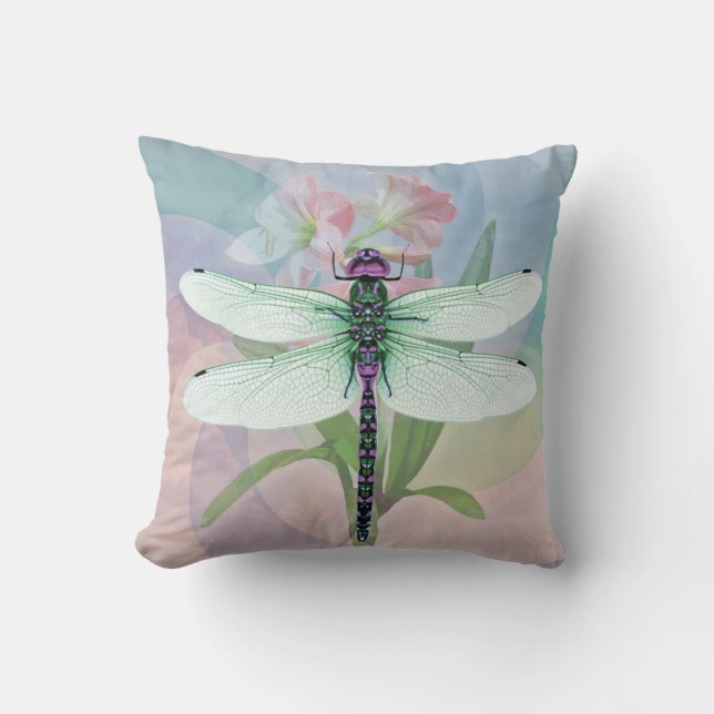 Surreal 60’s Theme Dragonfly Throw Pillow (Front)