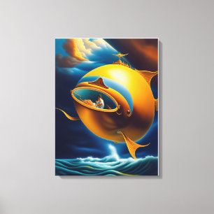 Surreal Abstract Flying Submarine Ocean Life Canvas Print