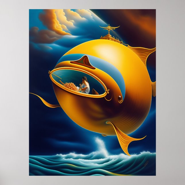 Surreal Abstract Flying Submarine Ocean Life Poster (Front)