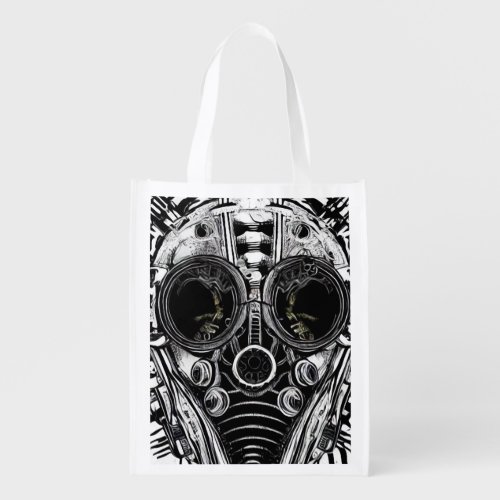 Surreal Abstract Gas Mask Grocery Bag