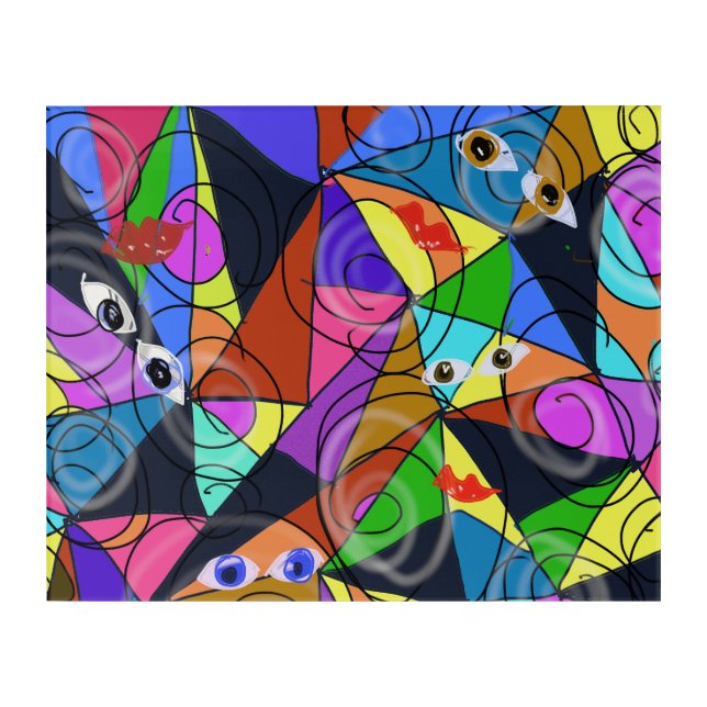 Surreal Abstract Geometric Patterns with Eyes  Acrylic Print (Front)
