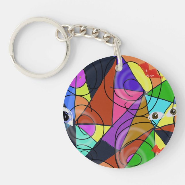 Surreal Abstract Geometric Patterns with Eyes  Keychain (Front)