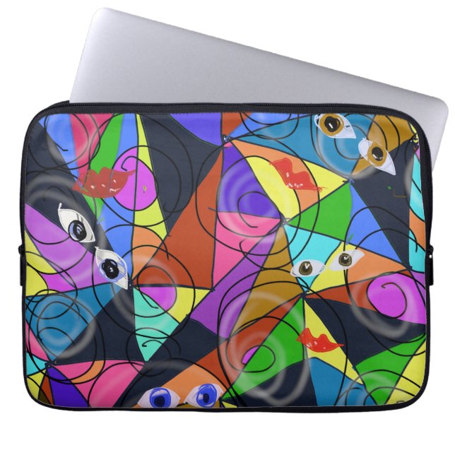 Surreal Abstract Geometric Patterns with Eyes  Laptop Sleeve (Front)