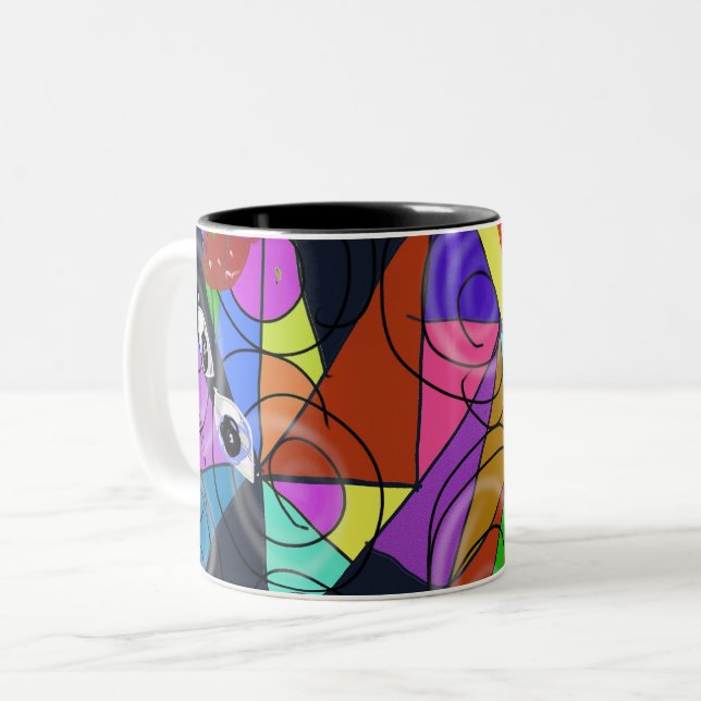Surreal Abstract Geometric Patterns with Eyes  Two-Tone Coffee Mug (Front Left)