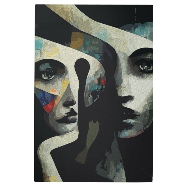 Surreal Abstract Intertwined Faces Metal Print (Front)