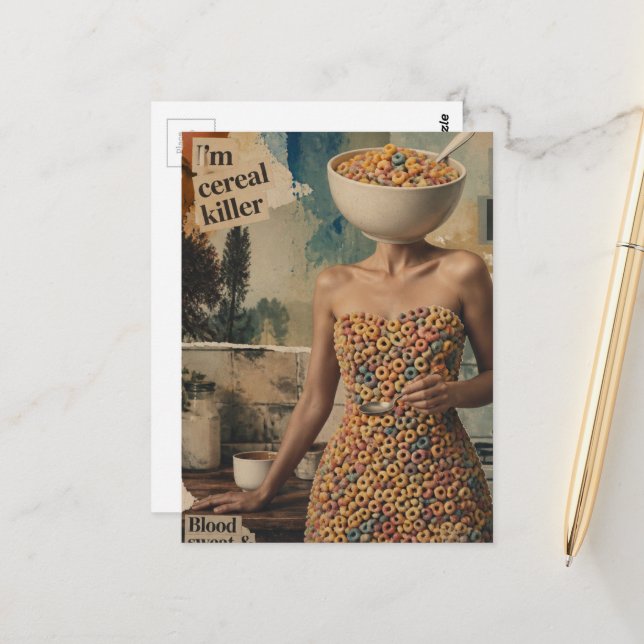 Surreal Abstract Person with a Cereal Bowl Head Postcard (Front/Back In Situ)