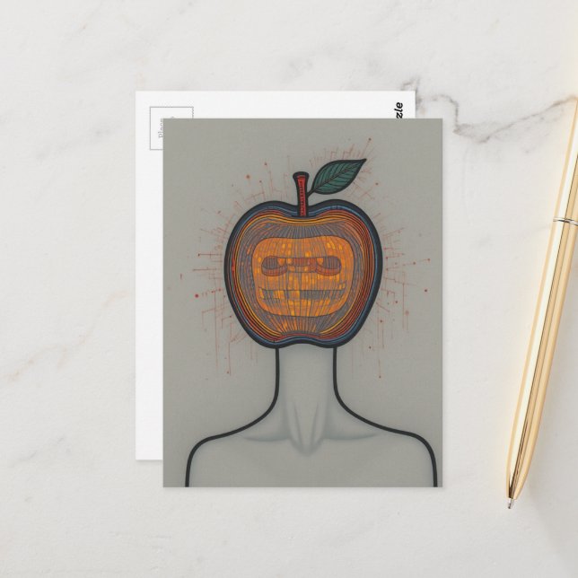 Surreal Abstract Person with an Apple Head Postcard (Front/Back In Situ)