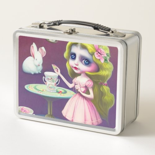 Surreal Abstract Pink Dress Alice Metal Lunch Box
