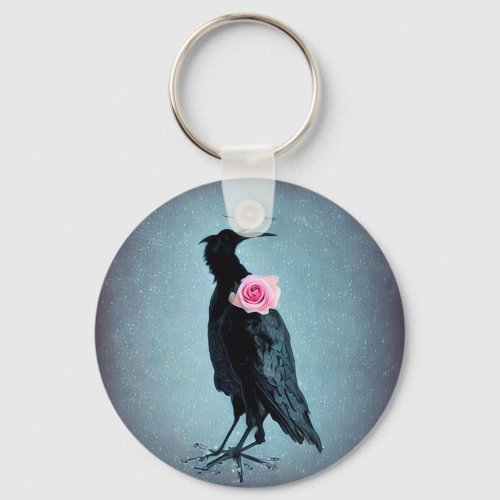 Surreal Abstract Rose Raven Keychain
