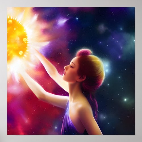 Surreal Abstract Sun Flower  3 Armed Lady Poster