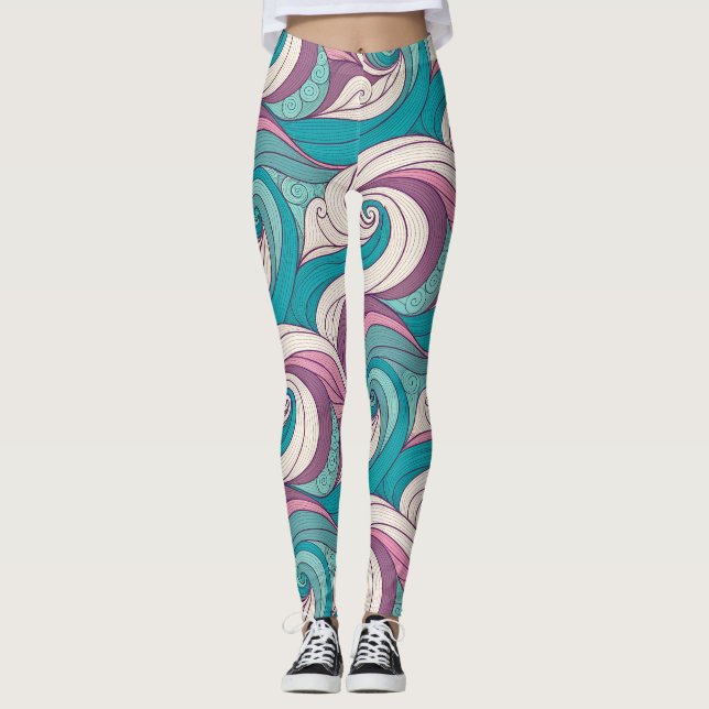 Surreal Abstract Waves Pattern – Dreamlike Fluid  Leggings (Front)