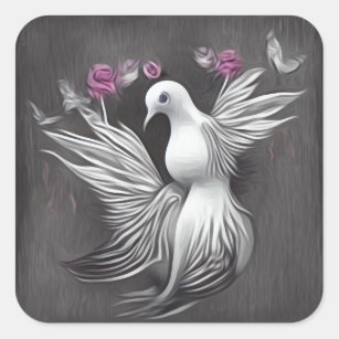 Surreal Abstract Wedding Dove & Flowers Square Sticker