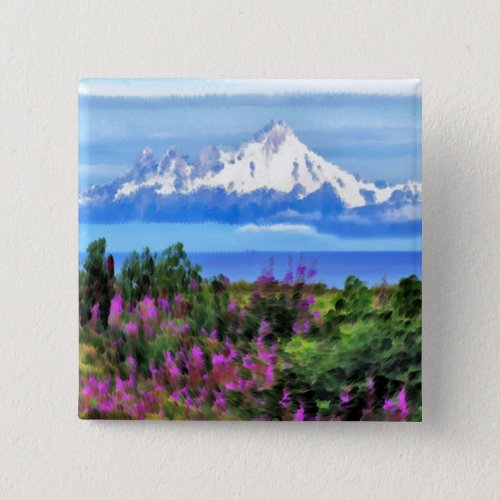 Surreal Alaskan Wilderness painting Button