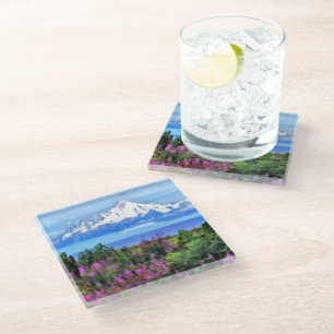 Surreal Alaskan Wilderness painting Glass Coaster