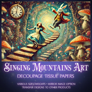 Surreal Alice In Wonderland Rabbit Hole Decoupage Tissue Paper