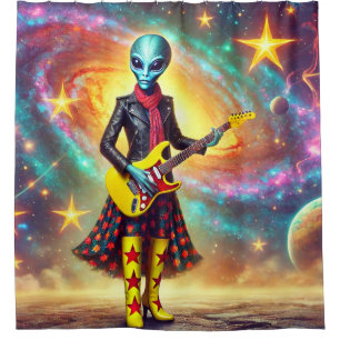 Surreal Alien Guitar Scene Shower Curtain