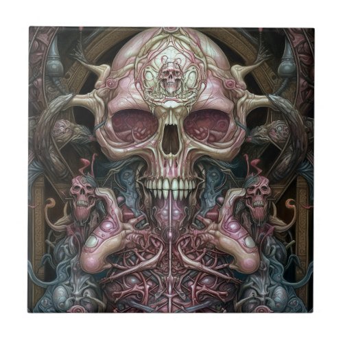 Surreal Anatomy Skull Horror Sci_Fi Art  Ceramic Tile