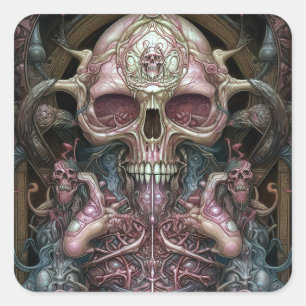 Surreal Anatomy Skull Horror Sci-Fi Art Square Sticker