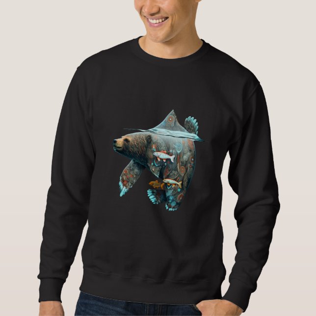 Surreal and Creative Aboriginal Bear and Salmon He Sweatshirt (Front)