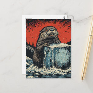 Surreal Angry otter breaking ice Postcard