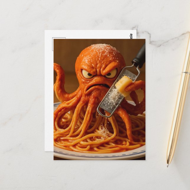Surreal Angry Spaghetti Octopus Postcard (Front/Back In Situ)