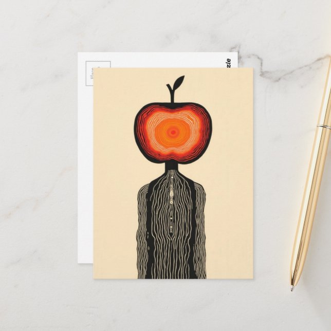 Surreal Apple Person Postcard (Front/Back In Situ)