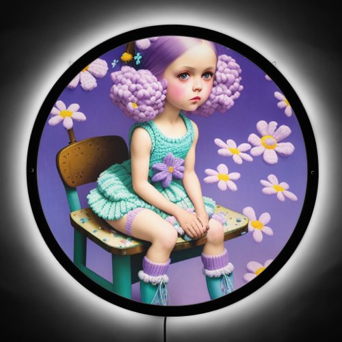 surreal aqua lilac knit girl 12 LED sign