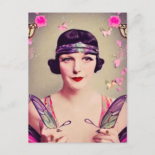Surreal Art Deco Butterfly Flapper Postcard