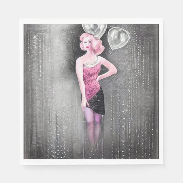 Surreal Art Deco Vintage Flapper & Balloons Napkins (Front)
