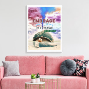 Surreal art Inspirational Turtle quote Canvas Print