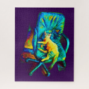 SURREAL ART OF A CAT SOLID COLORS JIGSAW PUZZLE