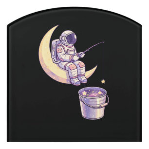 Surreal Astronaut Fishing for Stars Wall Art - Door Sign