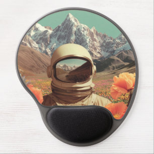 Surreal Astronaut In Flower Field Gel Mouse Pad