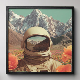 Surreal Astronaut In Flower Field Peel And Stick Photo Tile