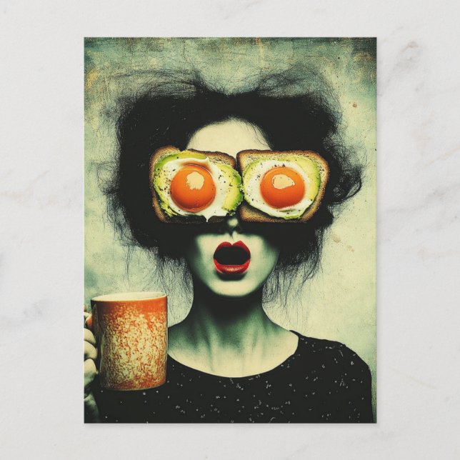 Surreal Avocado Toast and Coffee woman  Postcard (Front)